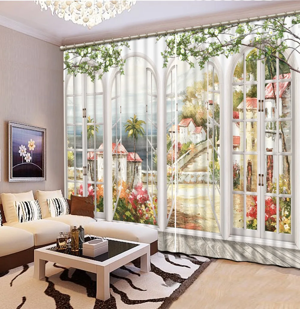 Современные затемняющие шторы с рисунком в гостиную 3D Фотошторы для гостиной