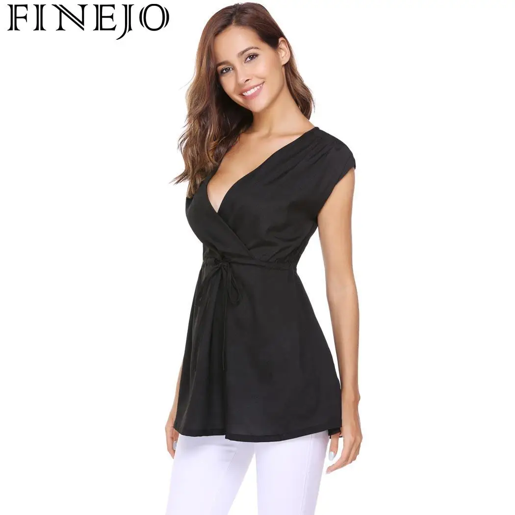 Женская свободная туника FINEJO повседневная однотонная с v образным вырезом и