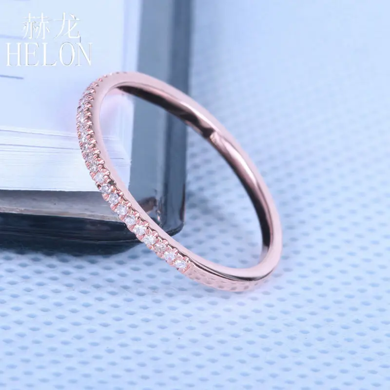 HELON Solid 14 K розовое золото Stackable Pave Brilliant 0.15ct натуральные бриллианты обручальное кольцо для помолвки кольцо ювелирные изделия