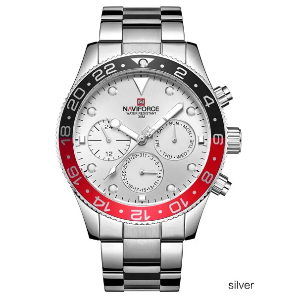 Silver NAVIFORCE роскошные часы мужские военные спортивные часы мужские s Нержавеющая сталь водонепроницаемые кварцевые 24 часа календарь наручные часы Reloj - Цвет: Silver