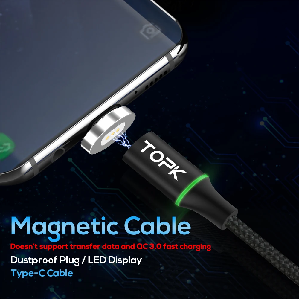 TOPK [5-пакет] RLine-R1 Магнитный кабель и Тип usb C с Светодиодный индикатор магнитное