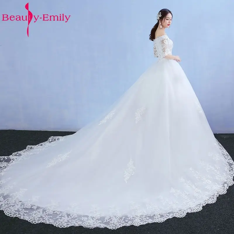 Красота Эмили Роскошные Кружево A-Line Белый Свадебные платья 2017 половина рукав
