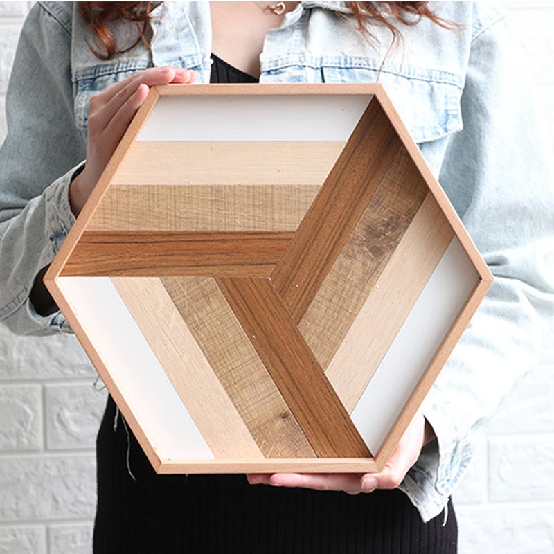100% натуральная ручная работа шестиугольная коробка деревянная тарелка