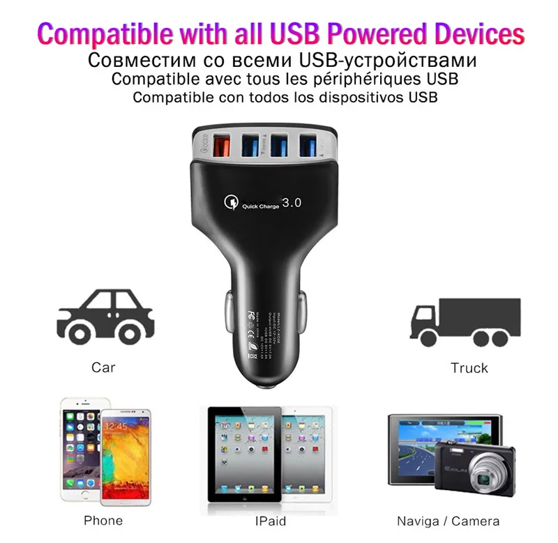 Быстрая зарядка 3,0 4 USB Автомобильное зарядное устройство адаптер QC3.0 Быстрая зарядка 4 порта автомобильное зарядное устройство для мобильного телефона iPhone samsung A40 Xiaomi 9T