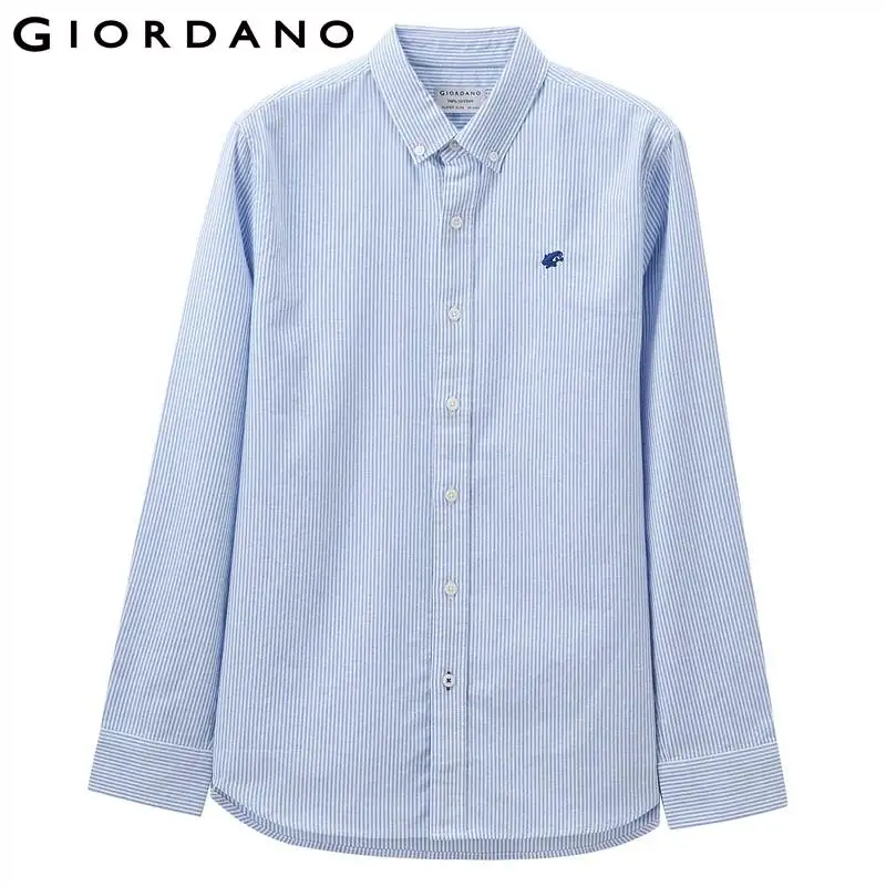 04Blue Giordano рубашка фирмы Giordano «Оксфорд» выполненная из натурального хлопка с логотипом лягушки на груди, имеет три варианта цвета белый, небесный и серый - Цвет: 04Blue