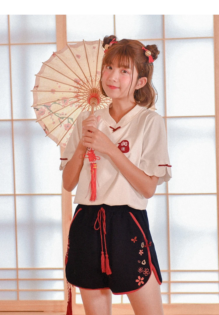 2018 новые женские шорты Harajuku Sakura с вышивкой сбоку на шнуровке кисточками завязках