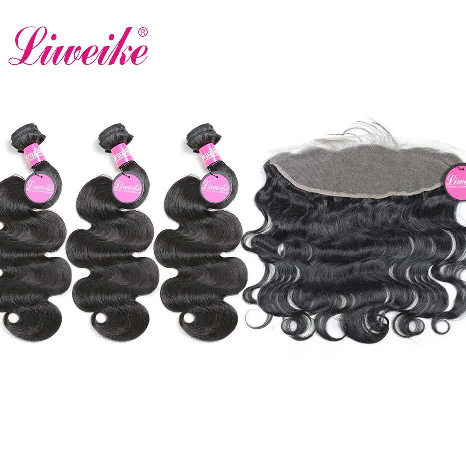 Liweike объемные волнистые 3 пряди с 13*4 кружевными фронтальными Remy 100% человеческие