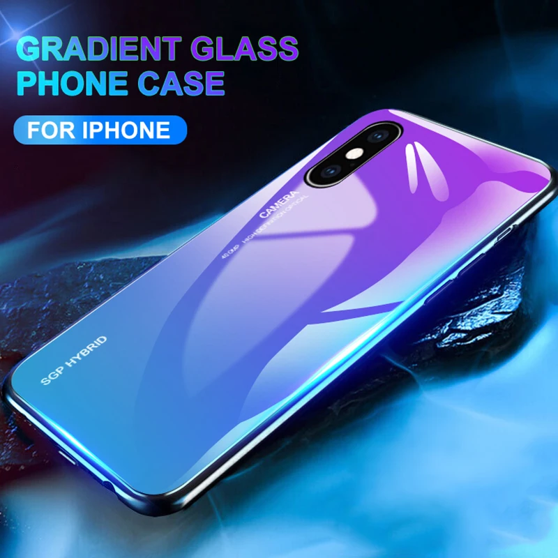 Gradient Tempered Glass Phone Case For iPhone 7 plus Protective Shell X XR XS Max 8 6 5 5s 6s back cover 9H | Мобильные телефоны и
