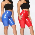 Женские Сексуальные облегающие шорты-капри с высокой талией, длина до колена, из искусственной кожи