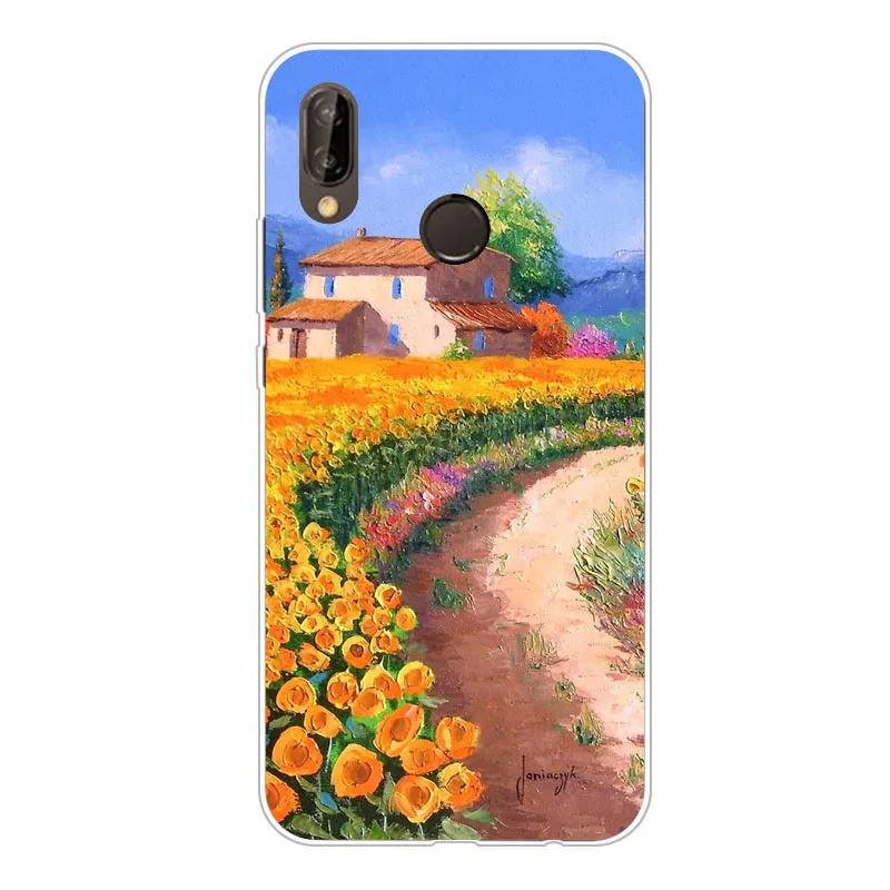 huawei nova 3e Case Silicon Vivid flowers Painting Soft TPU Back Cover for Phone protect Bags shell |