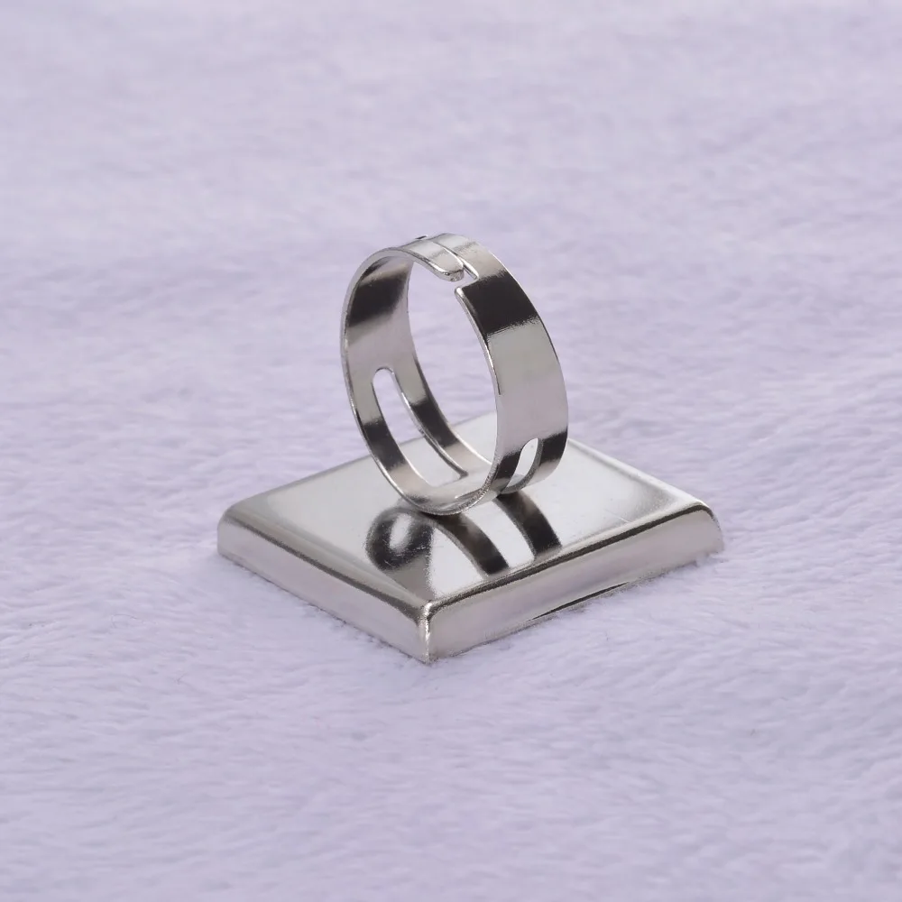 Регулируемая квадратная рамка 25 мм с родиевым покрытием стеклянный кабошон