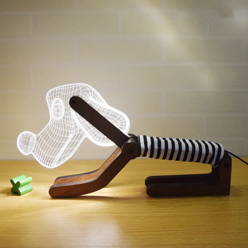 USB затемнение 3D эффект LED Настольная лампа деревянная поддержка акриловый абажур