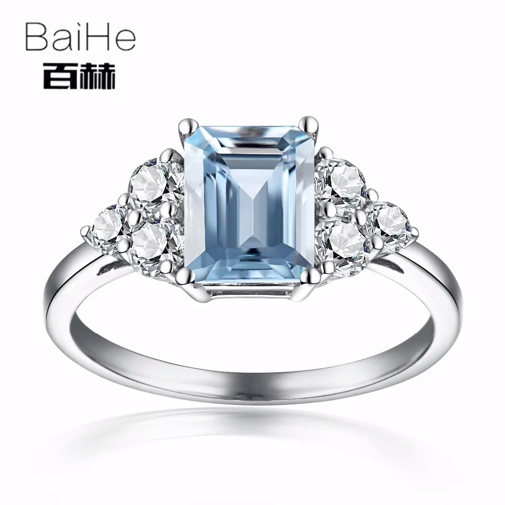 Женское кольцо из белого золота 6 х8 мм с натуральным аквамарином|ring fashion|ring ringring