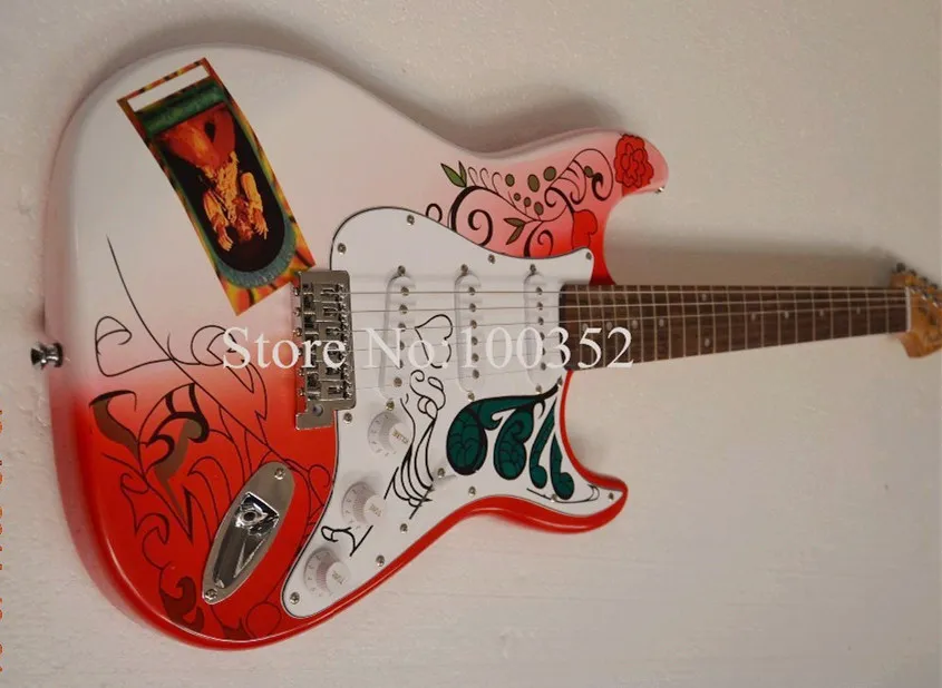 Высокое качество QShelly под заказ красный/белый Monterey Flower Зеленая жизнь Pickguard Белый 3