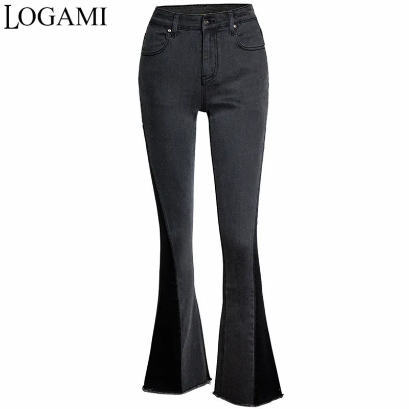 

LOGAMI лоскутные джинсы женские расклешенные повседневные джинсы женские модные брюки черные