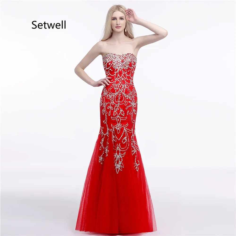 Setwell 2017 красное кружевное платье с открытой спиной вечернее без бретелек низким