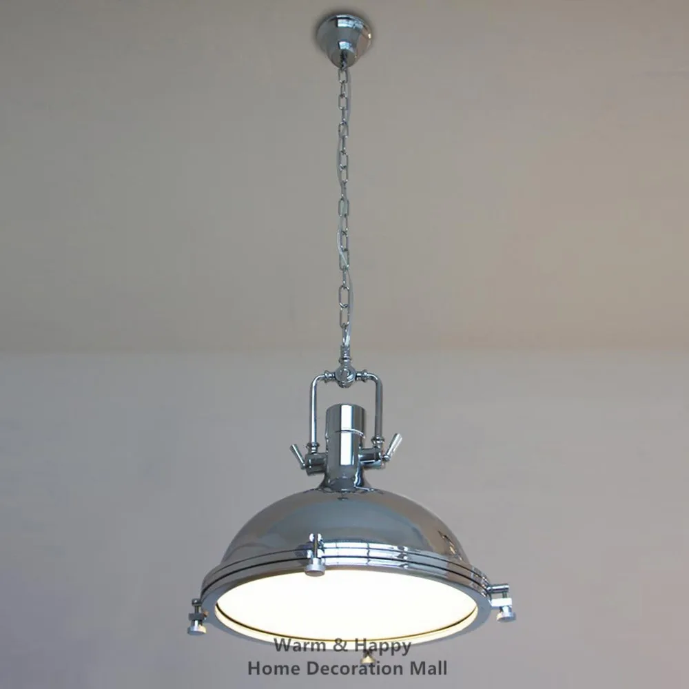Металлический промышленный хромированный подвесной светильник кантри
