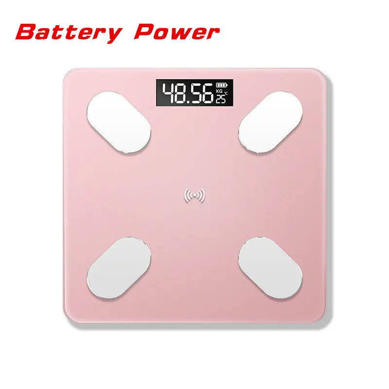 Rose Gold Battery Bluetooth весы напольные весы Smart BMI весы lcd Цифровые весы для ванной комнаты анализатор состава тела с приложением для смартфона - Цвет: Rose Gold Battery