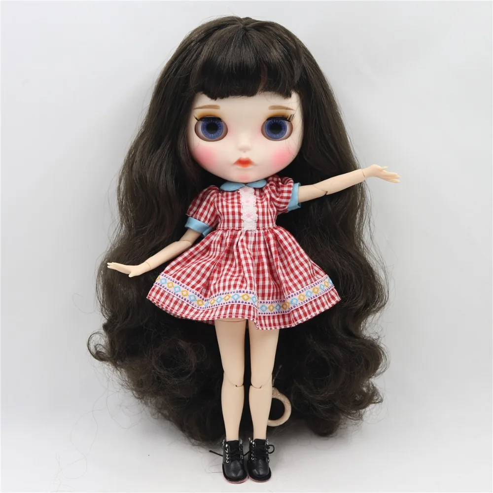 Фабрика blyth кукла 1/6 bjd белая кожа сустава тела темно-коричневые черные волосы, новое матовое лицо резные губы с бровью индивидуальные лица