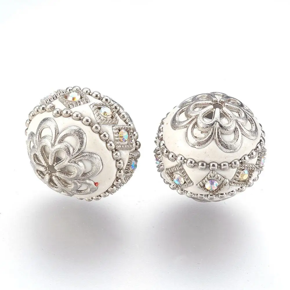Floral White Pandahall 5 шт./лот 19,5x19 мм круглые бусины ручной работы из Индонезии изысканные бусины-разделители с металлической фурнитура ювелирные аксессуары - Color: Floral White