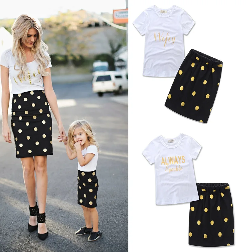 Комплекты одинаковой одежды для мамы и дочки 2019 г. Детская футболка в горошек с