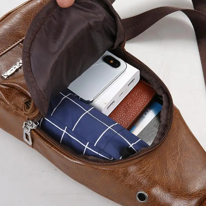 Винтажная зарядка через usb Мужская нагрудная сумка через плечо с отверстием для наушников из искусственной кожи деловая сумка через плечо