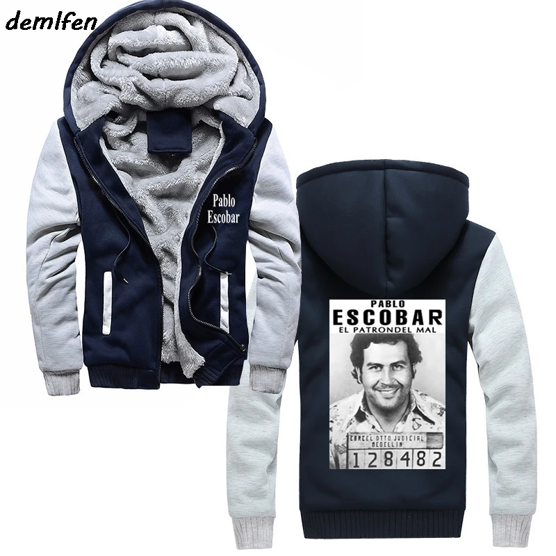Pablo Escobar, толстовки с капюшоном, Колумбийский наркоман, Картель, деньги, Мужская толстовка, зимняя, толстая, сохраняющая тепло, куртка с капюшоном, хип-хоп, топы, пальто - Цвет: navy gray