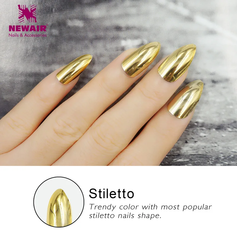 Зеркало острые накладные ногти золото металлик Акриловые Поддельные Гвозди