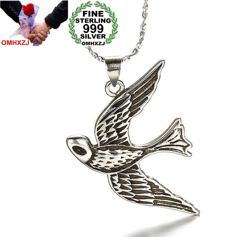 OMHXZJ Wholesale Fashion Vintage Swallow Woman Man 925 Sterling Silver Thai Black Pendant Charms PE107 NO Chain Necklace | Украшения и