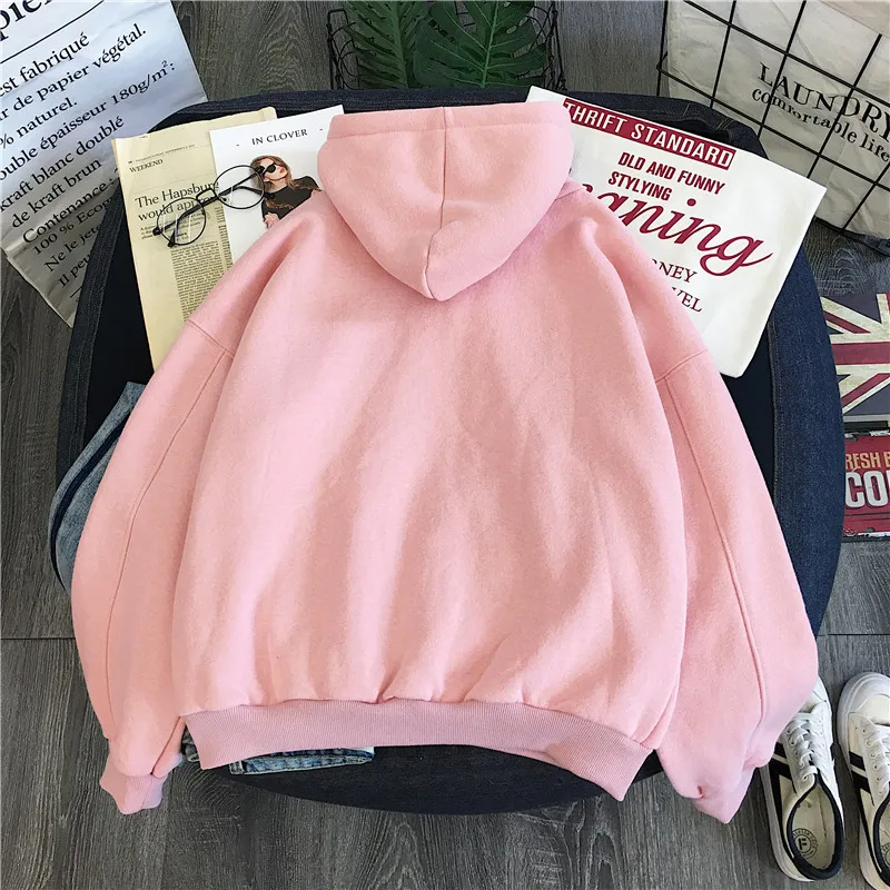Женские толстовки, мягкие, свободные, модные, милые, корейский стиль, пуловер с капюшоном, женская, для отдыха, шикарная, простая, с длинным рукавом, одежда плюс бархат