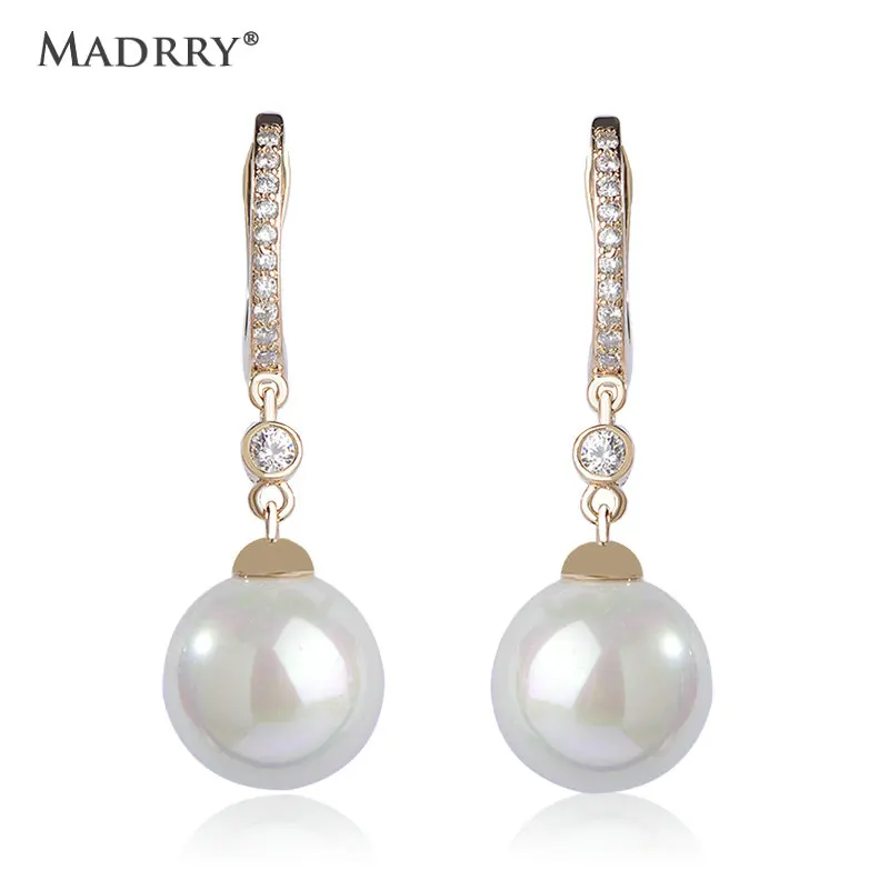 

Madrry Simulated Pearl Long Drop Earrings For Women Cubic Zirconia Dangle Earring Crystal Brincos Wedding Party Oorbellen Bijoux