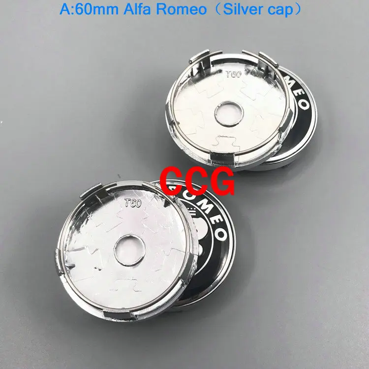 A 60 Black silver c 4 шт., 56 мм, 60 мм, Alfa Romeo, автомобильный логотип, крышка ступицы колеса, креативная наклейка, эмблема, значок для Spider GT Giulia Mito 147 - Название цвета: A 60 Black silver c