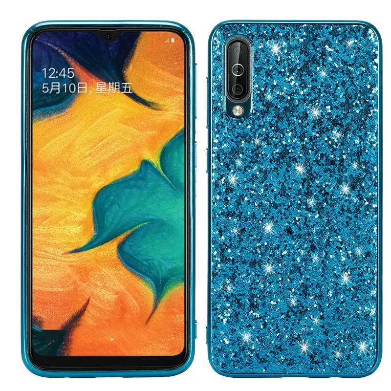 Blue Для samsung A50 A70 чехол с украшениями в виде кристаллов, Цехин, для samsung Galaxy A10 A30 A40 A10S A20S A10E A20E A80 A50S A30S M10 - Цвет: Blue
