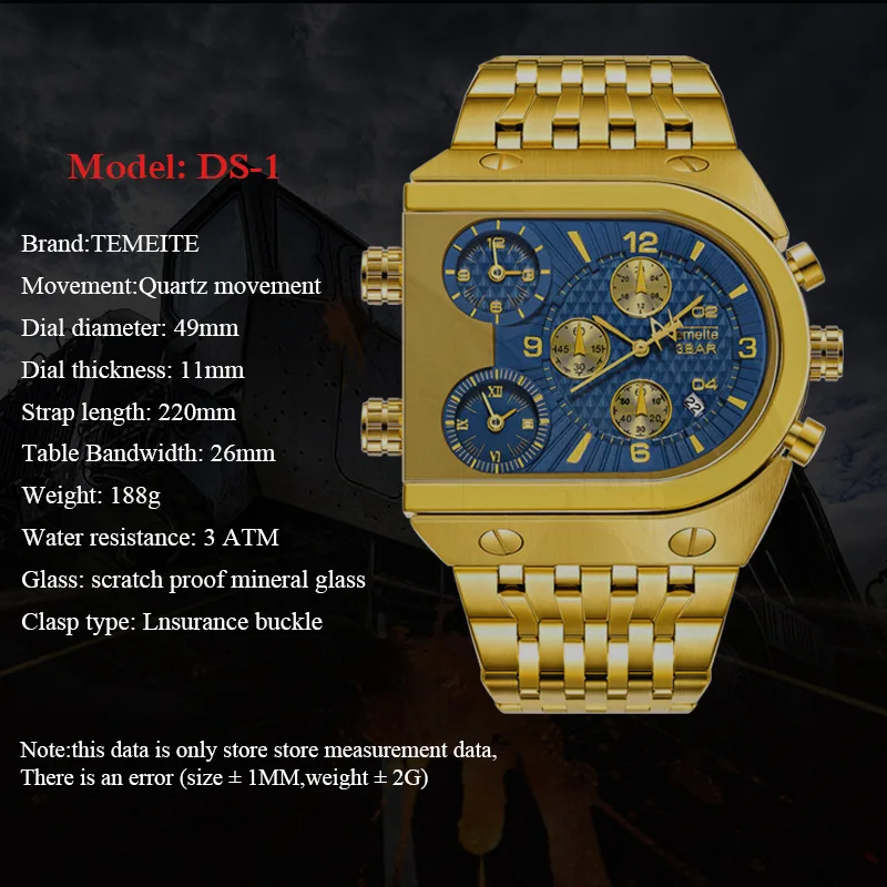 Relogio dourado Masculino Лидирующий бренд TEMEITE кварцевые часы мужские военные водонепроницаемые деловые наручные часы Роскошный Золотой подарок часы