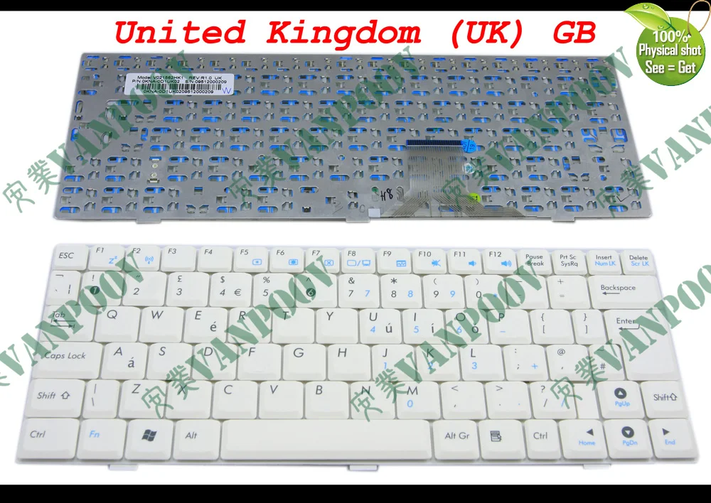 Новая клавиатура для ноутбука ASUS Eee ПК EeePC серия 1000H 1000HA 1000HD белая версия UK GB-V021562HK1 |