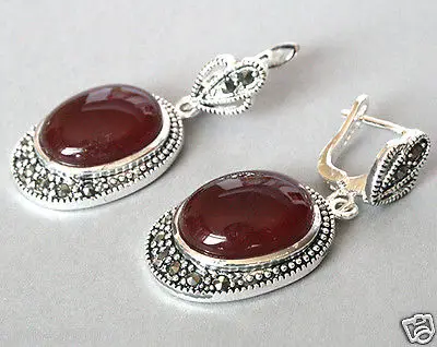 Красивая 925 11/2 &quotСеребряный натуральный красный Натуральный камень марказит