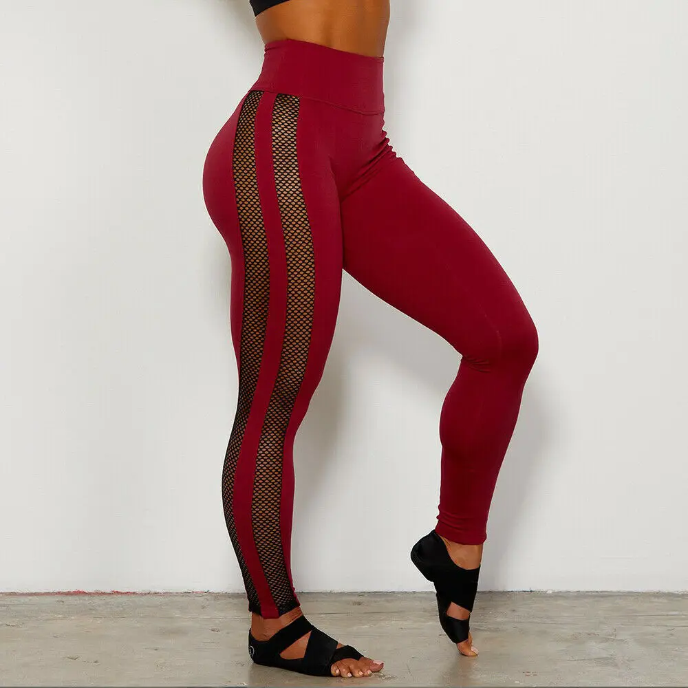 Повседневные сетчатые штаны для йоги с высокой талией леггинсы фитнеса женские