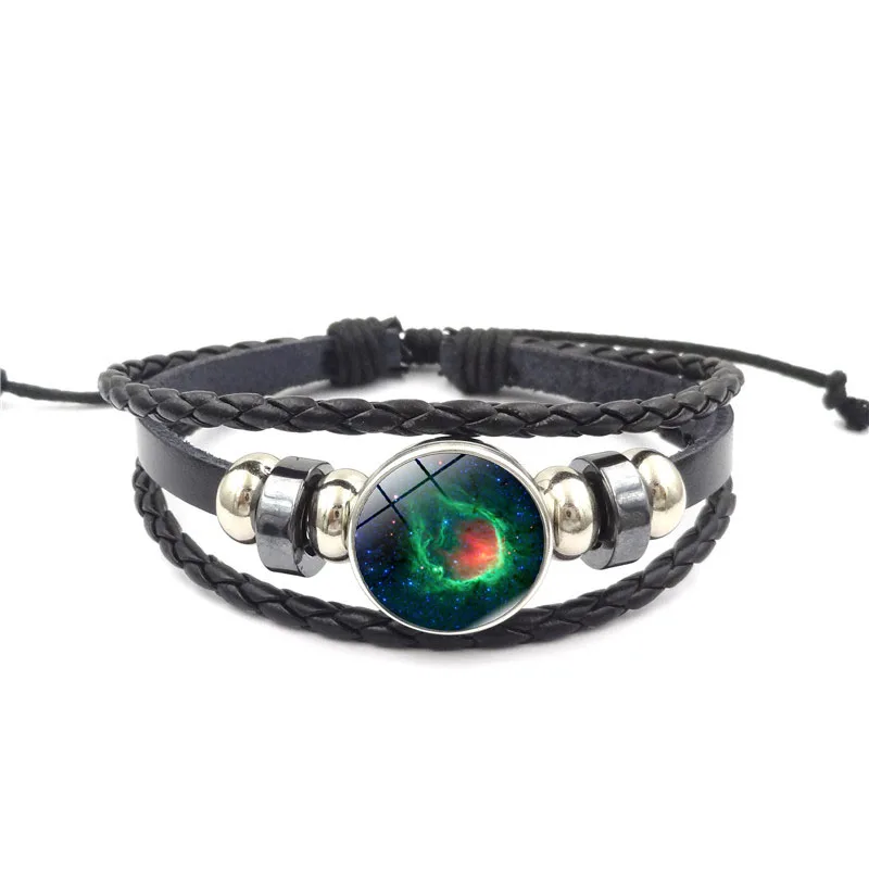 Galaxy Nebula Moon Glass Buckle Leather Bracelet Charm Jewelry Handmade DIY Multilayer Bracelets for Women Gift | Украшения и