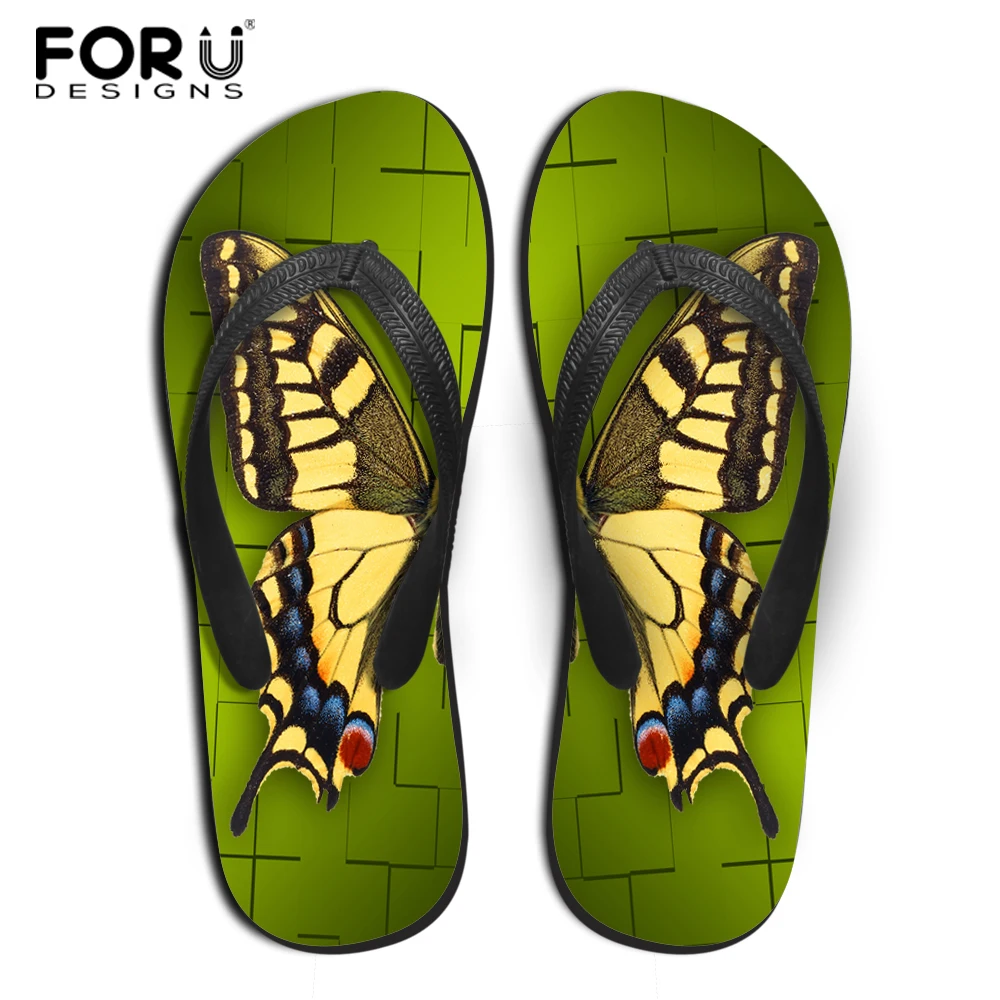 Женские сандалии с принтом бабочки FORUDESIGNS модные пляжные шлепанцы для девочек