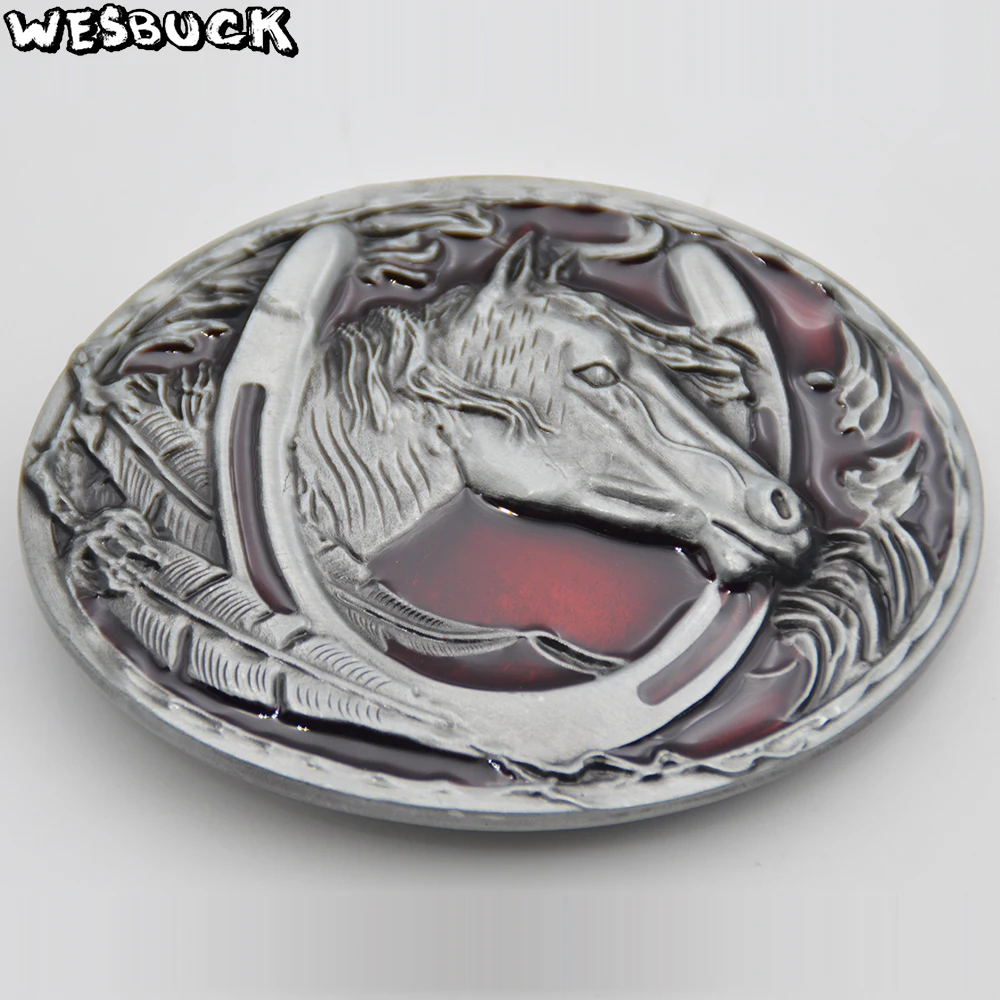 5 PCS MOQ wesbuck Brand подковы красного цвета с металлическим ремнем и пряжкой для мужчин унисекс Western BUCKLES в ковбойском стиле Horse КОЖА с пряжкой в ковбойском стиле; с поясом из искусственной кожи