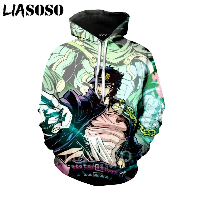 LIASOSO зима для мужчин женщин Kujo Jotaro Толстовка 3D принт аниме JoJo Необычные Приключения толстовки с длинным рукавом Топ пуловер B051-08