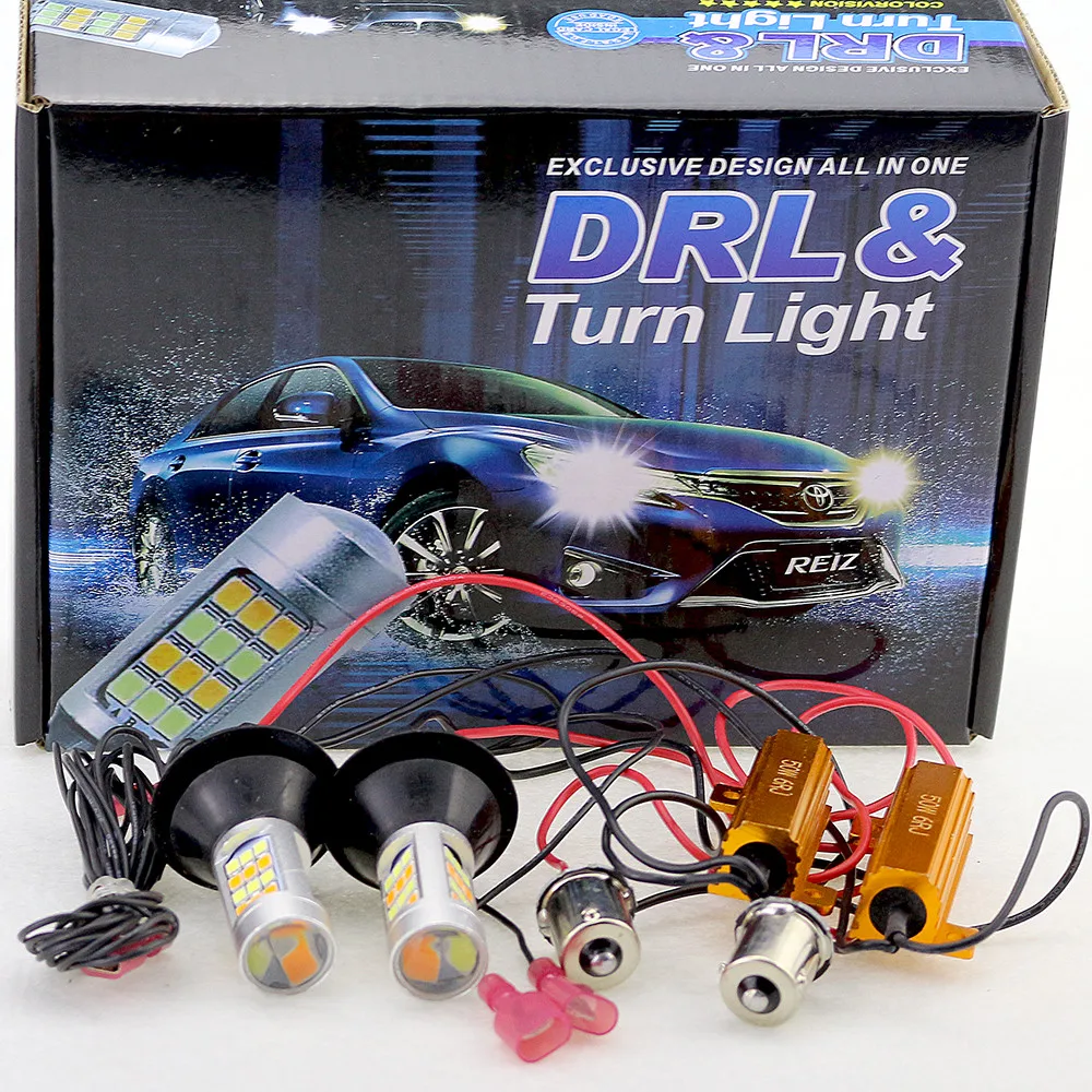 LEADTOPS T20 Led 42 Light High Power Daytime Running Light+Turn Signal DRL Dual Mode 1156 T20 7440 WY21W LED Running Lamps BE