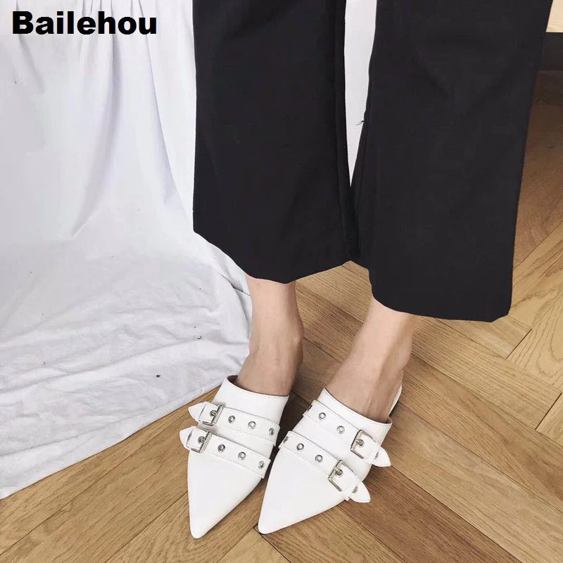 Bailehou/женские шлепанцы с леопардовым принтом под змеиную кожу, женские шлепанцы на плоской подошве, женская обувь с острым носком, сандалии с закрытым носком, женские новые шлепанцы