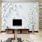 Настенная 3D Бумага для домашнего пользования, декоративный 3d-фон для стен, квадратные настенные фрески с цветами сливы