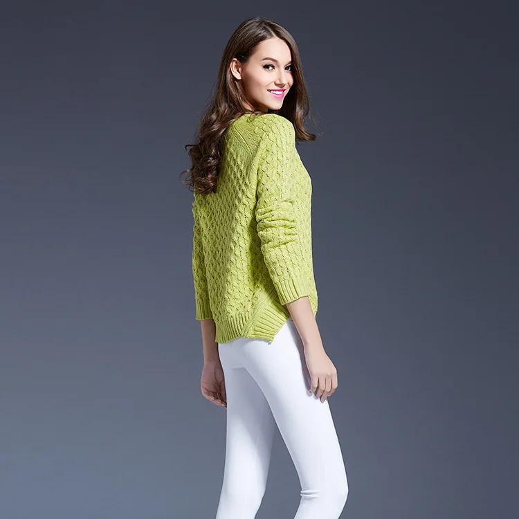 Женский трикотажный пуловер с круглым вырезом и длинными рукавами | Женская