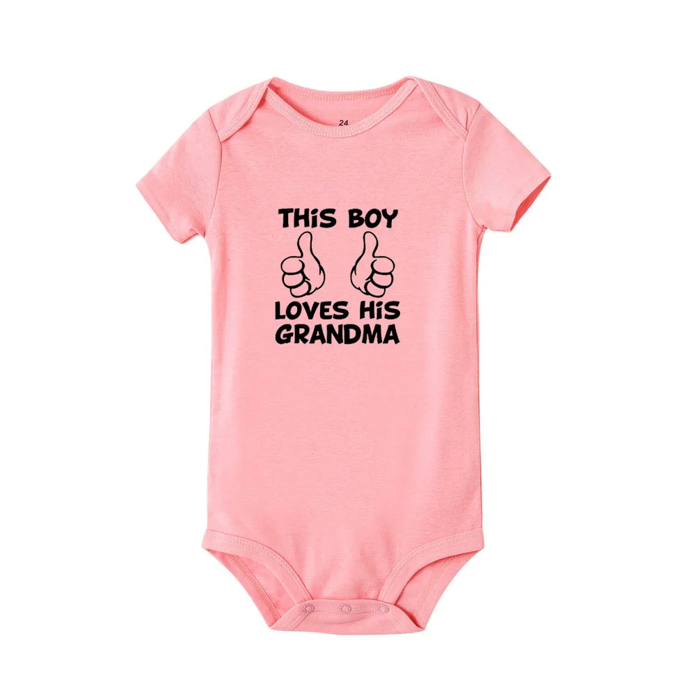 Боди с короткими рукавами и надписью «This Boy Love His Grandma» для новорожденных, повседневный комбинезон, летняя хлопковая одежда для детей от 0 до 24 месяцев