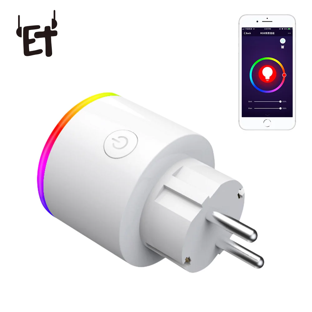 ET Smart Plug Wi-Fi розетка с переключателем телефон приложение голосовой пульт дистанционного управления монитор умный переключатель синхронизации Встроенный светодио дный светодиодный свет сцены