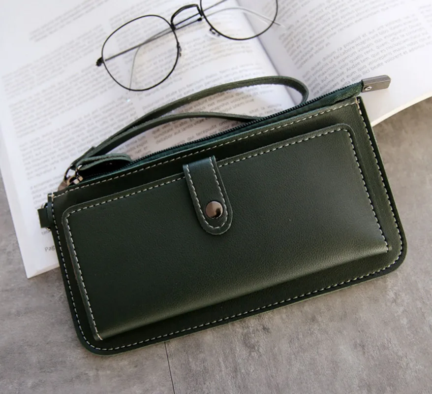 GREEN Женские кошельки на молнии, кошельки из искусственной кожи, Длинные кошельки для девушек, девушек, денег, монет, Карманный держатель для карт, женские кошельки, клатчи - Цвет: GREEN