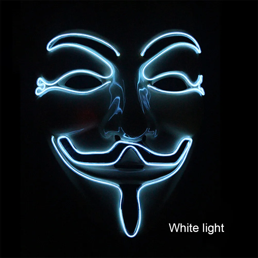 Белый Неоновая маска V для вендетты тушь для ресниц Led Guy Fawkes маска маскарадные маски вечерние тушь на Хэллоуин светящаяся маска светильник Maska Scary - Цвет: Белый