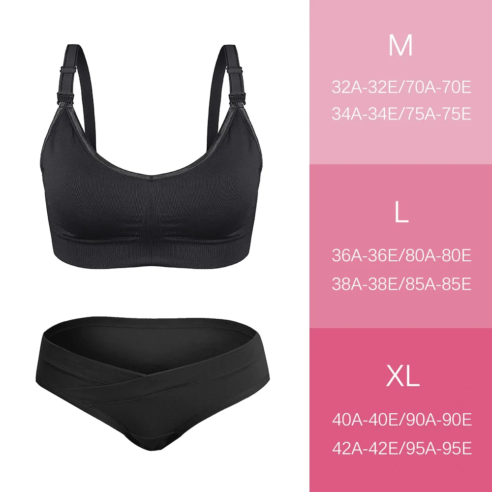 Black SET Бюстгальтер для беременных+ трусики, Одежда для беременных, дышащий Женский Бюстгальтер для кормления грудью, нижнее белье, анти-провисание, нижнее белье размера плюс - Цвет: Black SET